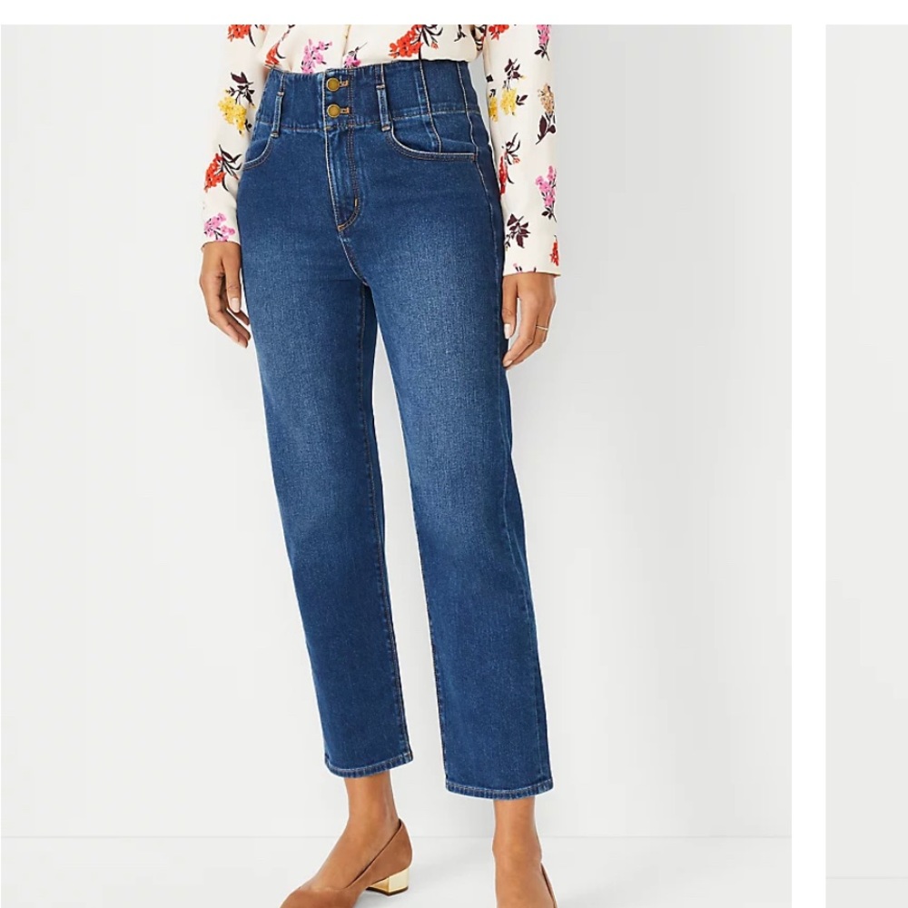 Sculpting Pocket High Rise Corset Easy Straight Jeans in Authentic Dark Wash